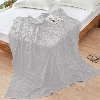 AYO タオルケット シングル ブランケット 綿100% コットン おしゃれ エアーケット キルトケット 速乾 抗菌 肌掛け 軽量 柔らかく肌触り 毛玉が出ない 毛布 オールシーズン 夏用 ソファー用 丸洗いOK 吸湿速乾（グレー，140*190cm）