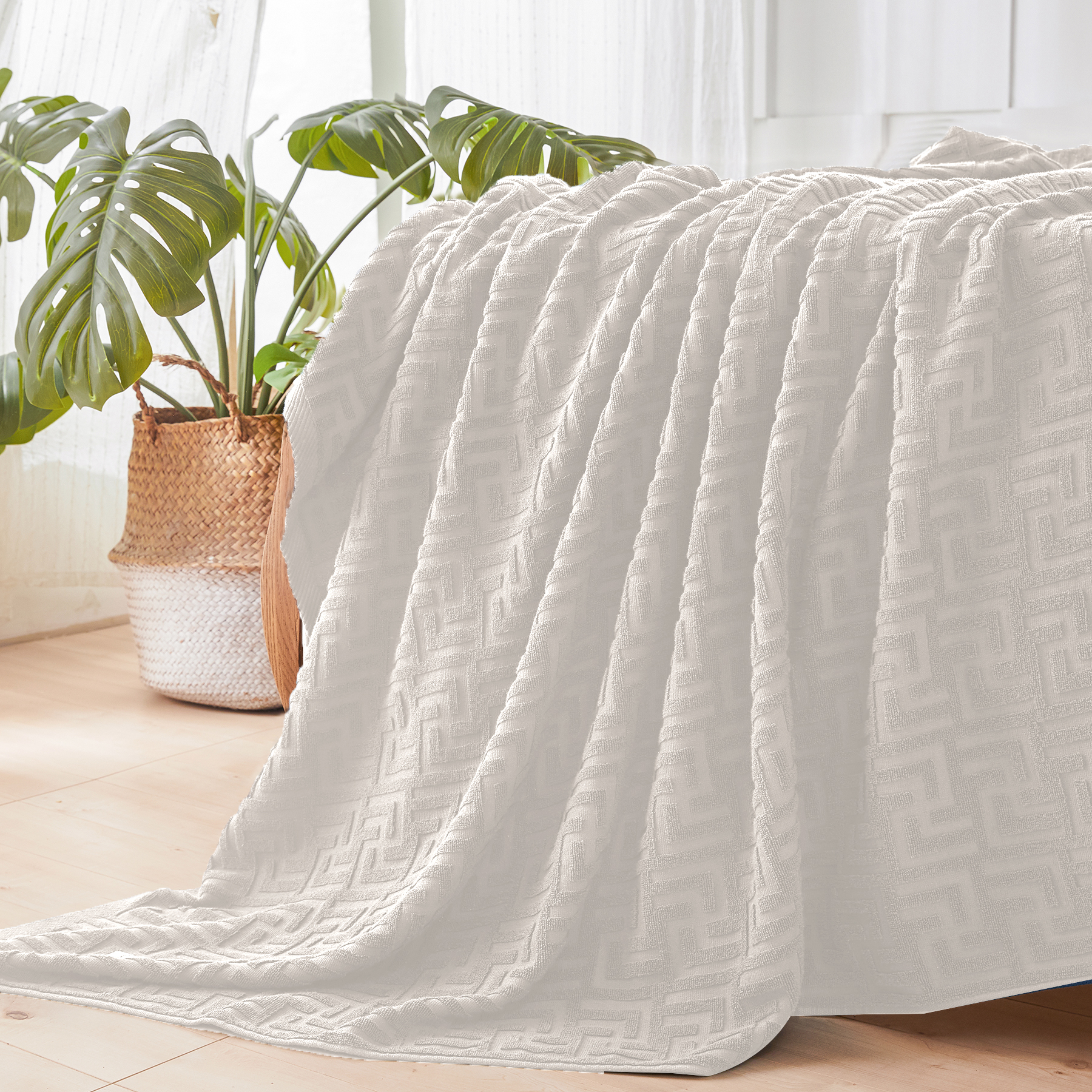 AYO タオルケット シングル ブランケット 綿100% コットン おしゃれ エアーケット キルトケット 速乾 抗菌 肌掛け 軽量 柔らかく肌触り 毛玉が出ない 毛布 オールシーズン 夏用 ソファー用 丸洗いOK 吸湿速乾（ベージュ，140*190cm）