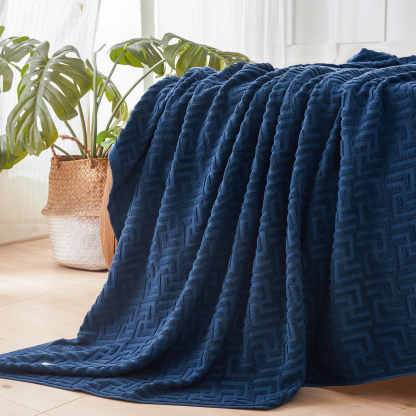 AYO タオルケット シングル ブランケット 綿100% コットン おしゃれ エアーケット キルトケット 抗菌 肌掛け 軽量 柔らかく肌触り 毛玉が出ない 毛布 オールシーズン 夏用 ソファー用 丸洗いOK 吸湿速乾 母の日 父の日 誕生日のプレゼント（ネイビー，140*190cm）
