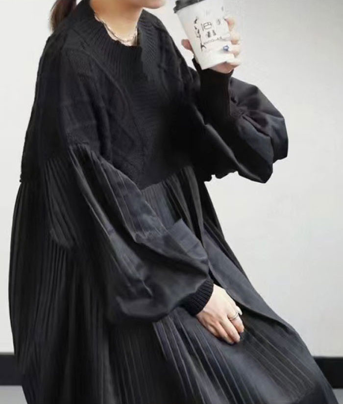 ワンピース 異素材 ロングワンピース 長袖 レディース 大きいサイズ マキシワンピース きれいめ 切り替え ぽわん袖 ワンピース ハイウエスト カジュアル ニット パーカーワンピース 春 脚長効果 おしゃれ ゆったり 無地 送料無料