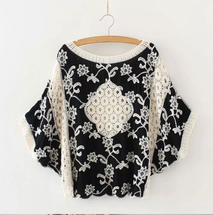 レース ブラウス レディース トップス 半袖 レーストップス 透かし編み 夏 プルオーバー Tシャツ 花柄 透かし彫り シースルー 透け感 綿 コットン 無地 ホワイト ブラック 体型カバー 刺繍 ゆったり カジュアル風 