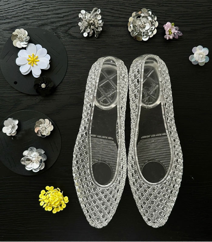 パンプス サンダル メッシュ レディース 透ける 花柄 PVC 海辺 ぺたんこ フラット ペタンコ シューズ  夏コーデサンダル スリッパ サマー 夏 春 靴 軽い 柔らかい 歩きやすい 疲れにくい 痛くない 大人 上品 パーティ ビーチ お出かけ