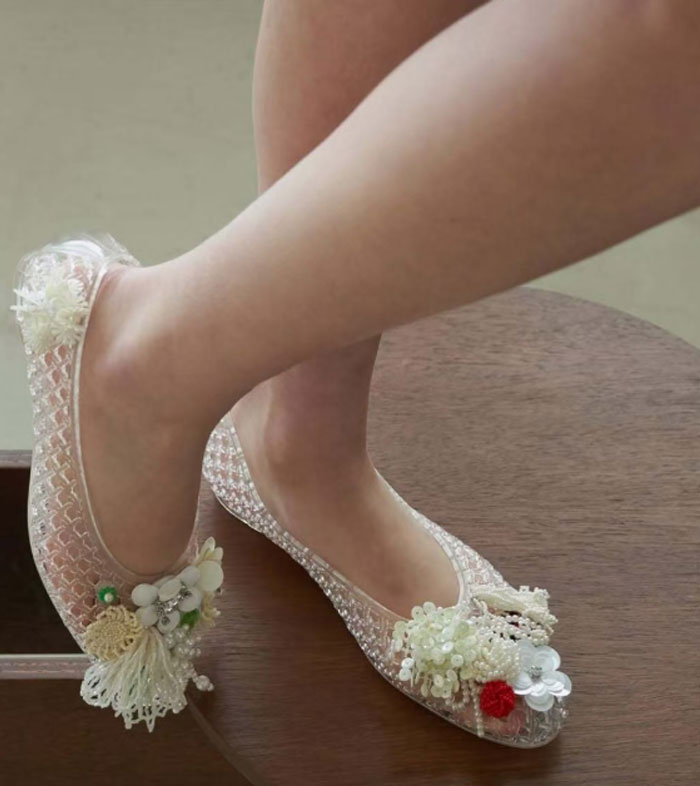パンプス サンダル メッシュ レディース 透ける 花柄 PVC 海辺 ぺたんこ フラット ペタンコ シューズ  夏コーデサンダル スリッパ サマー 夏 春 靴 軽い 柔らかい 歩きやすい 疲れにくい 痛くない 大人 上品 パーティ ビーチ お出かけ