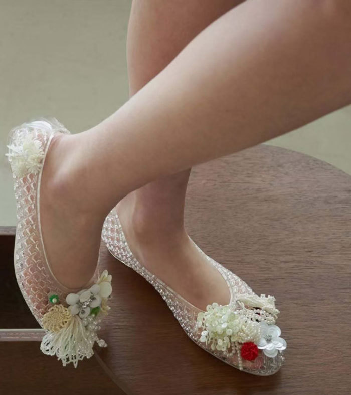 パンプス サンダル メッシュ レディース 透ける 花柄 PVC 海辺 ぺたんこ フラット ペタンコ シューズ  夏コーデサンダル スリッパ サマー 夏 春 靴 軽い 柔らかい 歩きやすい 疲れにくい 痛くない 大人 上品 パーティ ビーチ お出かけ