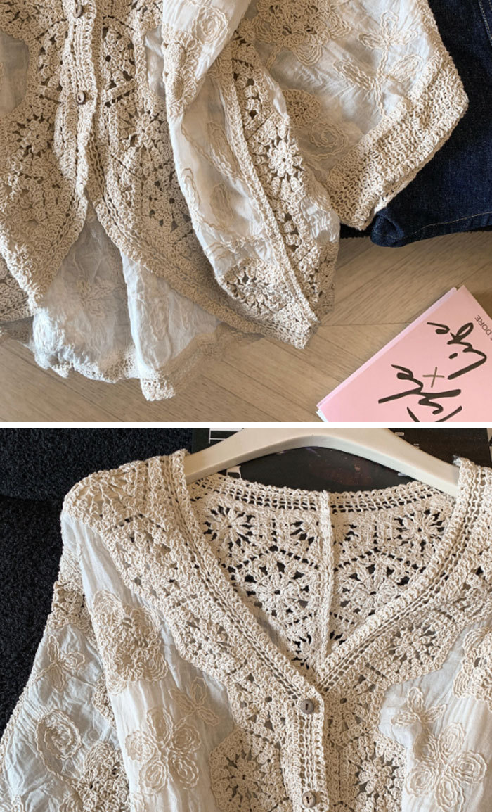 カーディガン 夏用 vネック レディース 透かし編み 刺繡 春夏 ショート丈 薄手 春 UV 七分袖 ぽわん袖 さらっと羽織れる UVカット ゆる カーデ 夏 サマー おしゃれ 冷房対策 前開き ライトアウター ゆったり シンプル カジュアル 大人可愛い 送料無料