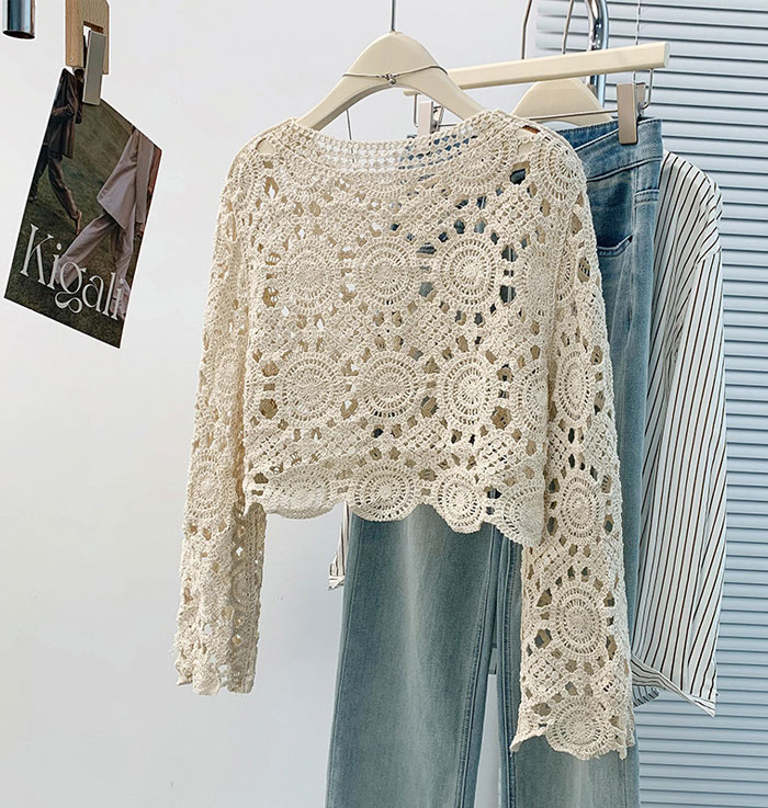 夏トップス カットソー ニット Tシャツ ボヘミアン プルオーバー 長袖 メッシュ編み 透かし編み 秋 春 tシャツ レディース 透け感 ゆったり ラウンド tシャツ ニット カジュアル おしゃれ シンプル ゆるっと きれいめ 着回し 大人可愛い