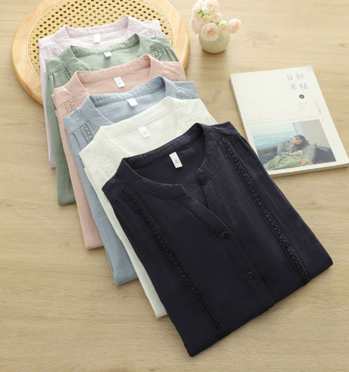 シャツ ブラウス レディース コットン100% 夏 ダブルガーゼ レース 五分袖 Vネック aライン tシャツ 大きいサイズ ゆったり きれいめ カジュアル 大人 おしゃれ 無地 体型カバー 着痩せ ナチュラル シンプル 送料無料 大人可愛い