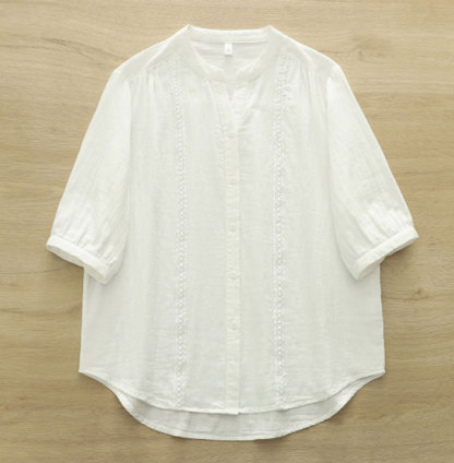 シャツ ブラウス レディース コットン100% 夏 ダブルガーゼ レース 五分袖 Vネック aライン tシャツ 大きいサイズ ゆったり きれいめ カジュアル 大人 おしゃれ 無地 体型カバー 着痩せ ナチュラル シンプル 送料無料 大人可愛い