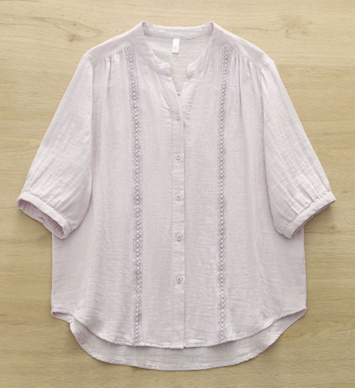 シャツ ブラウス レディース コットン100% 夏 ダブルガーゼ レース 五分袖 Vネック aライン tシャツ 大きいサイズ ゆったり きれいめ カジュアル 大人 おしゃれ 無地 体型カバー 着痩せ ナチュラル シンプル 送料無料 大人可愛い