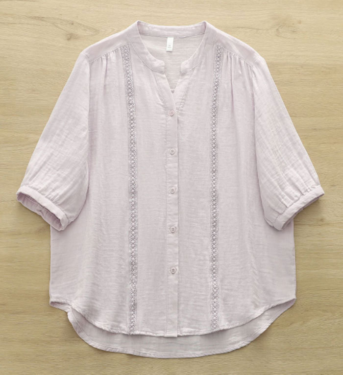シャツ ブラウス レディース コットン100% 夏 ダブルガーゼ レース 五分袖 Vネック aライン tシャツ 大きいサイズ ゆったり きれいめ カジュアル 大人 おしゃれ 無地 体型カバー 着痩せ ナチュラル シンプル 送料無料 大人可愛い