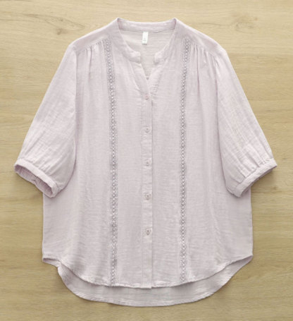 シャツ ブラウス レディース コットン100% 夏 ダブルガーゼ レース 五分袖 Vネック aライン tシャツ 大きいサイズ ゆったり きれいめ カジュアル 大人 おしゃれ 無地 体型カバー 着痩せ ナチュラル シンプル 送料無料 大人可愛い