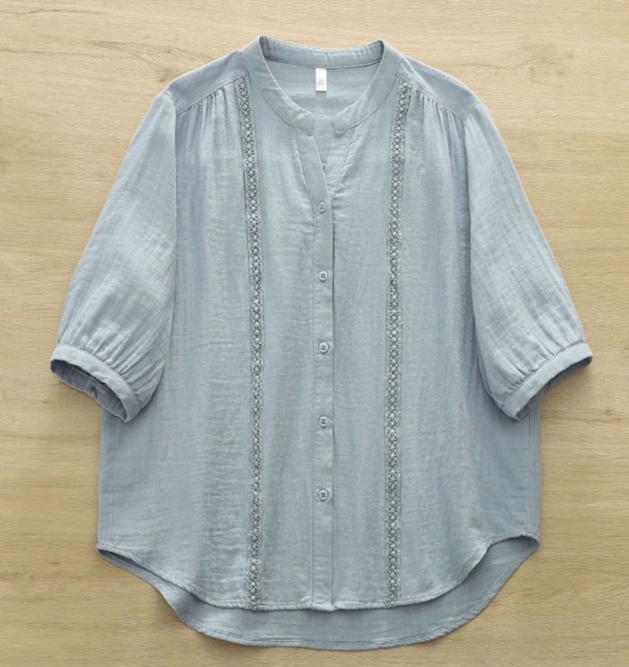 シャツ ブラウス レディース コットン100% 夏 ダブルガーゼ レース 五分袖 Vネック aライン tシャツ 大きいサイズ ゆったり きれいめ カジュアル 大人 おしゃれ 無地 体型カバー 着痩せ ナチュラル シンプル 送料無料 大人可愛い