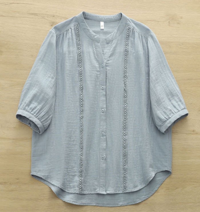 シャツ ブラウス レディース コットン100% 夏 ダブルガーゼ レース 五分袖 Vネック aライン tシャツ 大きいサイズ ゆったり きれいめ カジュアル 大人 おしゃれ 無地 体型カバー 着痩せ ナチュラル シンプル 送料無料 大人可愛い