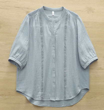 シャツ ブラウス レディース コットン100% 夏 ダブルガーゼ レース 五分袖 Vネック aライン tシャツ 大きいサイズ ゆったり きれいめ カジュアル 大人 おしゃれ 無地 体型カバー 着痩せ ナチュラル シンプル 送料無料 大人可愛い