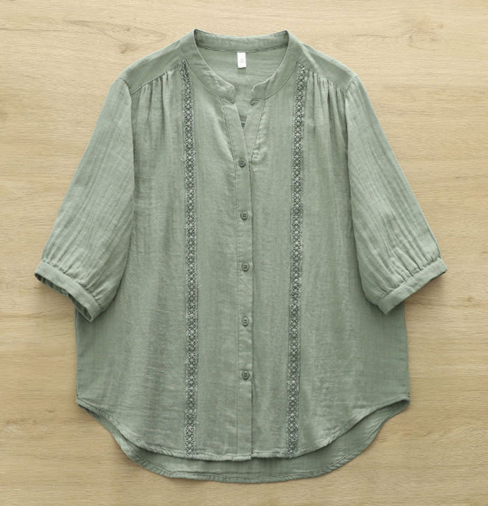 シャツ ブラウス レディース コットン100% 夏 ダブルガーゼ レース 五分袖 Vネック aライン tシャツ 大きいサイズ ゆったり きれいめ カジュアル 大人 おしゃれ 無地 体型カバー 着痩せ ナチュラル シンプル 送料無料 大人可愛い
