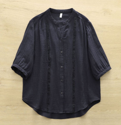 シャツ ブラウス レディース コットン100% 夏 ダブルガーゼ レース 五分袖 Vネック aライン tシャツ 大きいサイズ ゆったり きれいめ カジュアル 大人 おしゃれ 無地 体型カバー 着痩せ ナチュラル シンプル 送料無料 大人可愛い