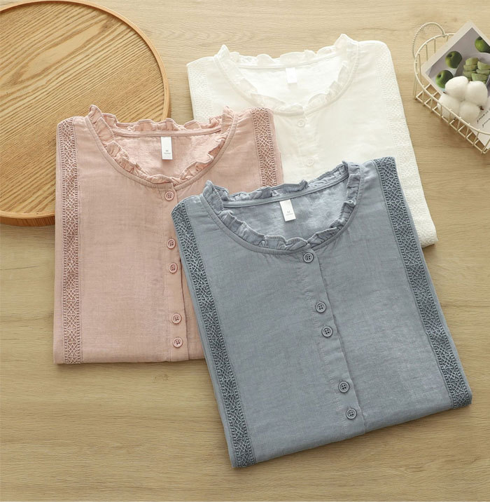 シャツ ブラウス レディース ノースリーブ コットン100% 夏 ダブルガーゼ フリル レース tシャツ 大きいサイズ きれいめ カジュアル 大人 おしゃれ 無地 体型カバー 着痩せ ナチュラル シンプル 送料無料 大人可愛い