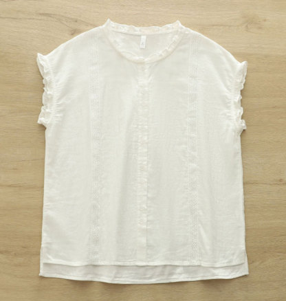 シャツ ブラウス レディース ノースリーブ コットン100% 夏 ダブルガーゼ フリル レース tシャツ 大きいサイズ きれいめ カジュアル 大人 おしゃれ 無地 体型カバー 着痩せ ナチュラル シンプル 送料無料 大人可愛い
