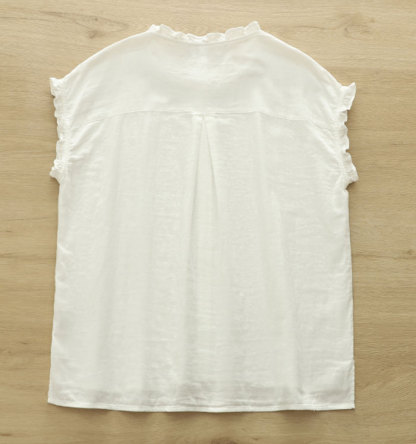 シャツ ブラウス レディース ノースリーブ コットン100% 夏 ダブルガーゼ フリル レース tシャツ 大きいサイズ きれいめ カジュアル 大人 おしゃれ 無地 体型カバー 着痩せ ナチュラル シンプル 送料無料 大人可愛い