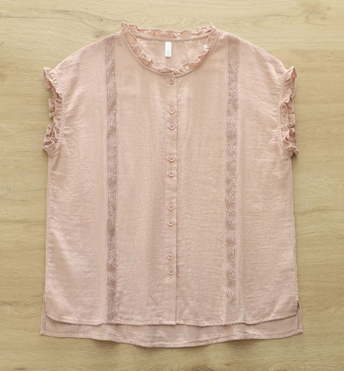 シャツ ブラウス レディース ノースリーブ コットン100% 夏 ダブルガーゼ フリル レース tシャツ 大きいサイズ きれいめ カジュアル 大人 おしゃれ 無地 体型カバー 着痩せ ナチュラル シンプル 送料無料 大人可愛い