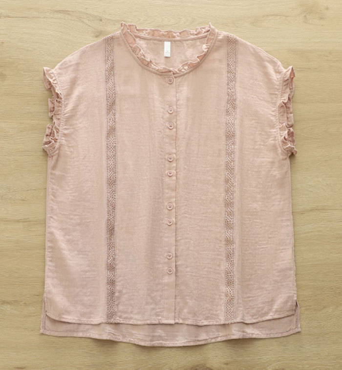シャツ ブラウス レディース ノースリーブ コットン100% 夏 ダブルガーゼ フリル レース tシャツ 大きいサイズ きれいめ カジュアル 大人 おしゃれ 無地 体型カバー 着痩せ ナチュラル シンプル 送料無料 大人可愛い