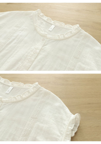シャツ ブラウス レディース ノースリーブ コットン100% 夏 ダブルガーゼ フリル レース tシャツ 大きいサイズ きれいめ カジュアル 大人 おしゃれ 無地 体型カバー 着痩せ ナチュラル シンプル 送料無料 大人可愛い