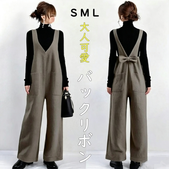 サロペット レディース オールインワン ノースリーブ キャミソール ワイドパンツ きれいめ 大きいサイズ バックリボン 無地 オーバーオール ロング ワイド シンプル ポケット 楽ちん カジュアル 体型カバー 春夏 きれいめ ゆったり 大人可愛い 送料無料
