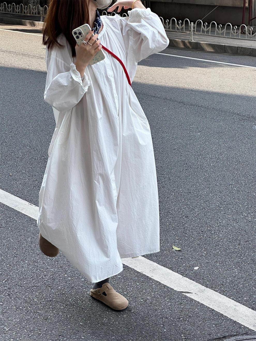 シャツワンピース ロング 綿麻 レディース きれいめ カーディガン 春秋 コットン 長袖 大きいサイズ ガーゼ レイヤード ロングワンピース 透け感 前開き Aライン 丸ネック 体型カバー 通勤 OL フォーマル 送料無料 ゆるっと 大人可愛い 着痩せ