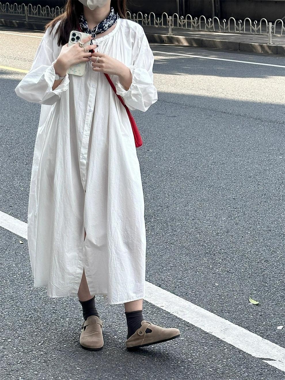 シャツワンピース ロング 綿麻 レディース きれいめ カーディガン 春秋 コットン 長袖 大きいサイズ ガーゼ レイヤード ロングワンピース 透け感 前開き Aライン 丸ネック 体型カバー 通勤 OL フォーマル 送料無料 ゆるっと 大人可愛い 着痩せ