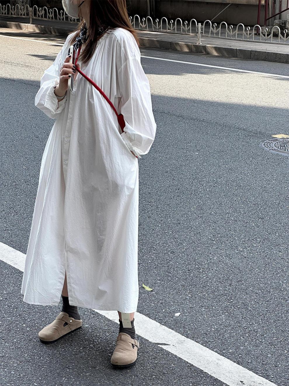 シャツワンピース ロング 綿麻 レディース きれいめ カーディガン 春秋 コットン 長袖 大きいサイズ ガーゼ レイヤード ロングワンピース 透け感 前開き Aライン 丸ネック 体型カバー 通勤 OL フォーマル 送料無料 ゆるっと 大人可愛い 着痩せ
