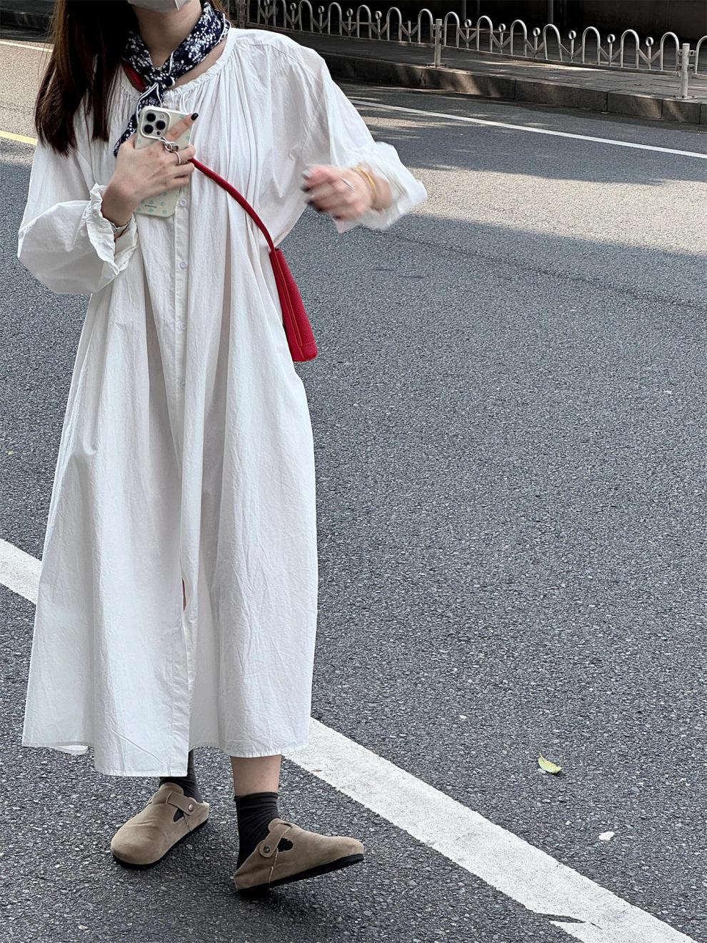 シャツワンピース ロング 綿麻 レディース きれいめ カーディガン 春秋 コットン 長袖 大きいサイズ ガーゼ レイヤード ロングワンピース 透け感 前開き Aライン 丸ネック 体型カバー 通勤 OL フォーマル 送料無料 ゆるっと 大人可愛い 着痩せ