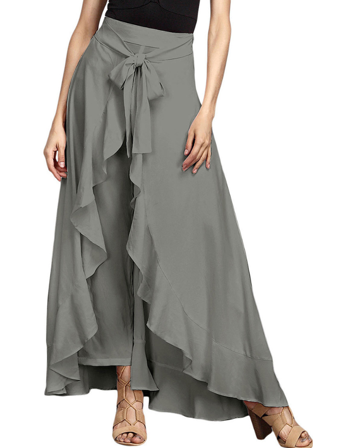 スカーチョ ガウチョパンツ フリル スキニーパンツ スカンツ シフォン 滑らか ふんわり リボン 無地 マキシ丈 パンツ 春夏 パンツ レディース 大きいサイズ 体型カバー ゆったり ハイウエスト ロング丈 マキシ丈 カジュアル オシャレ
