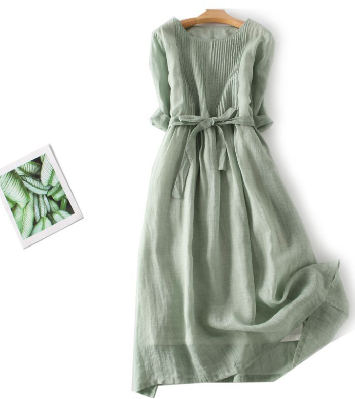 シャツワンピース ロングワンピース 綿麻風 レディース きれいめ リボン 春 七分袖 夏 大きいサイズ ガーゼ ロングワンピース ロング ワンピ Aライン Vネック 体型カバー エレガント ゆるっと 大人可愛い 着痩せ 送料無料 イエロー ブルー