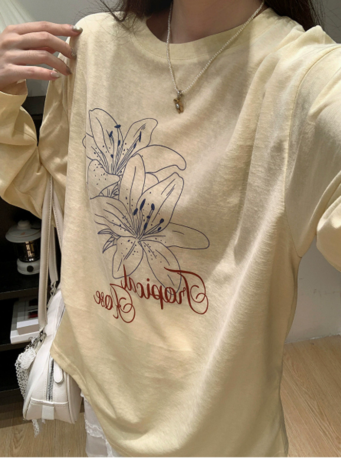 シアーシャツ Ｔシャツ レディース シャツ 綿混紡 リヨセル レイヤード 重ね着 プルオーバー トップス シアー ブラウス 長袖 透け感 春 夏 フリル 丸ネック プリント 冷房対策 春秋 体型カバー きれいめ トップス ゆったり 薄手 UVカット 紫外線対策