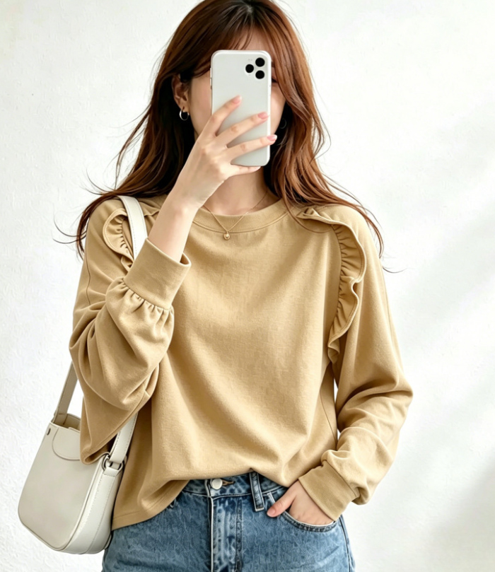 長袖tシャツ レディース 秋冬 カットソー tシャツ 長袖 ゆるt きれいめ 大きいサイズ 体型カバー シンプル かわいい 無地 長袖フリル ブラウス トップス 柔らかい おしゃれトップス 春 夏 ゆったり 大人可愛い 着痩せる 送料無料