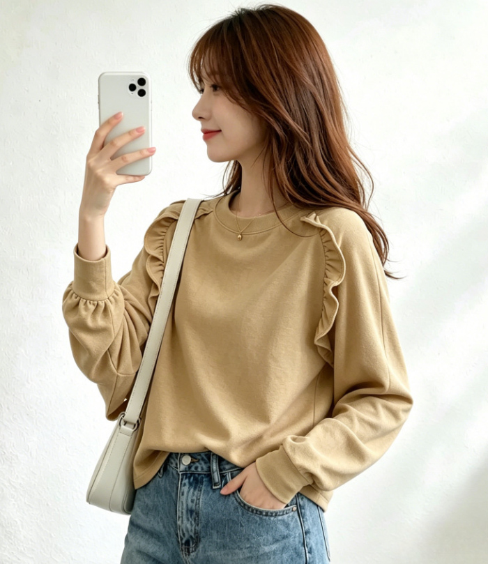 長袖tシャツ レディース 秋冬 カットソー tシャツ 長袖 ゆるt きれいめ 大きいサイズ 体型カバー シンプル かわいい 無地 長袖フリル ブラウス トップス 柔らかい おしゃれトップス 春 夏 ゆったり 大人可愛い 着痩せる 送料無料