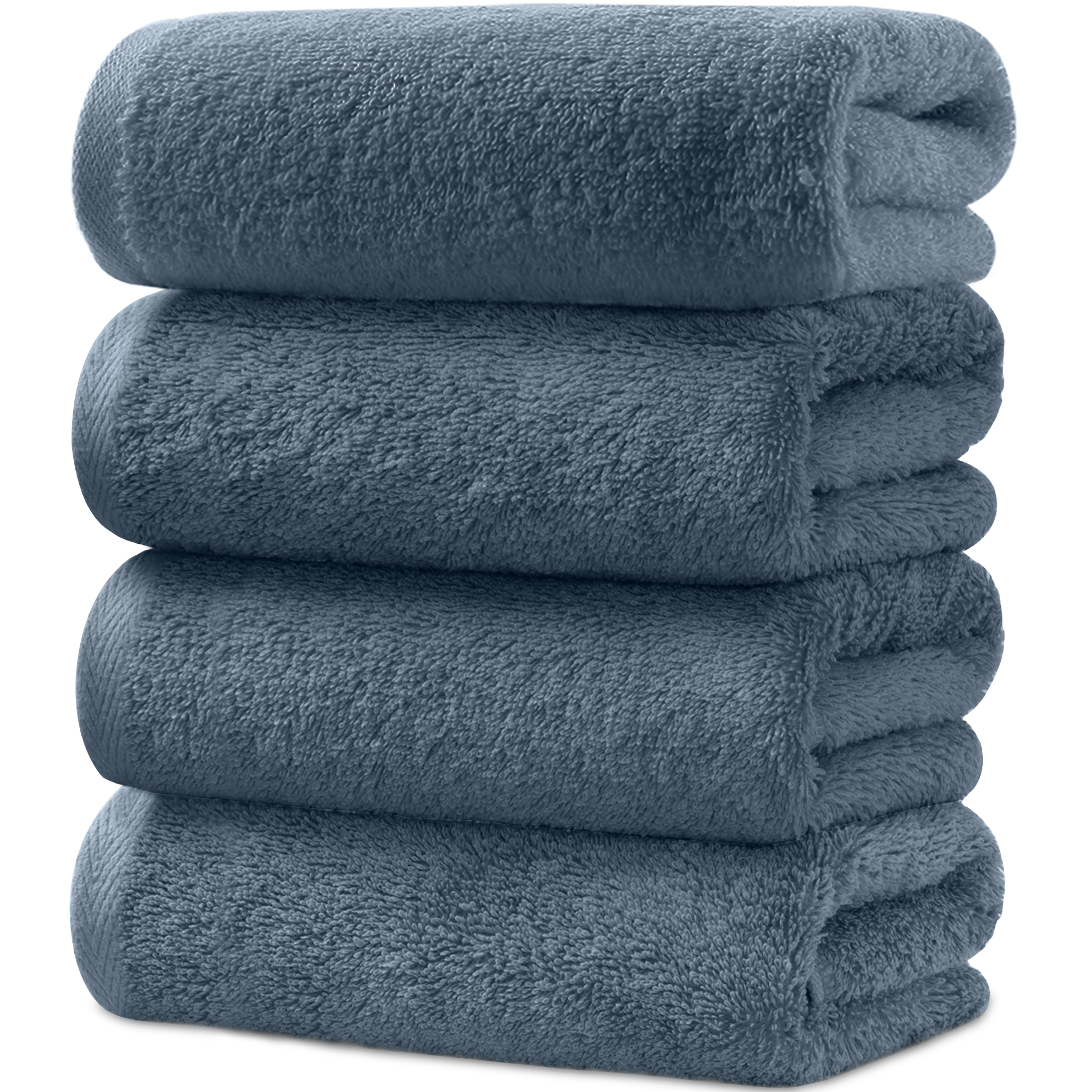 AYO バスタオル 4枚セット スモークブルー ホテル仕様 ふかふか 綿100% 高吸水 耐久性 無地 毛羽落ち少ない ギフト