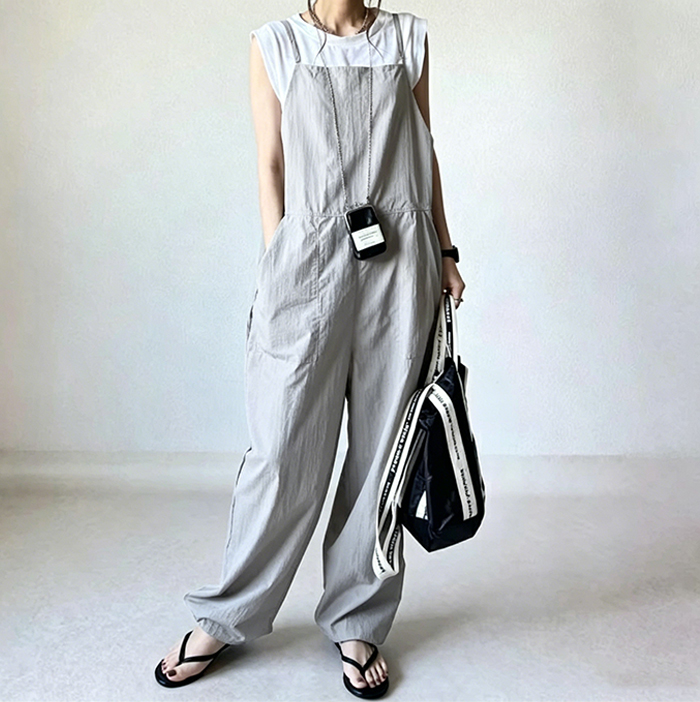オールインワン レディース サロペット サラサラ パンツ ワイドパンツ ロング ボトム ワンピース ワイド オーバーオール きれいめ ゆったり 夏 春 春夏 薄め ポケット付き 楽ちん 大人カジュアル 体型カバー レイヤード 送料無料