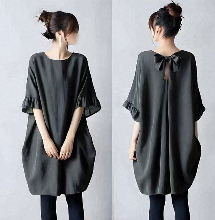 チュニック 半袖 Tシャツ チュニックワンピース 夏 半袖 ロング フレア袖 バックリボン ブラウス レディース 夏 トップス シャツ オーバーサイズ 大きいサイズ ゆったり 大人 可愛い カジュアル 部屋着 ルームウェア 送料無料