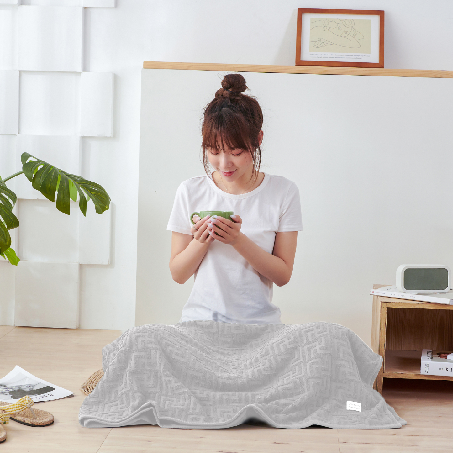 AYO タオルケット シングル ブランケット 綿100% コットン おしゃれ エアーケット キルトケット 速乾 抗菌 肌掛け 軽量 柔らかく肌触り 毛玉が出ない 毛布 オールシーズン 夏用 ソファー用 丸洗いOK 吸湿速乾（グレー，140*190cm）