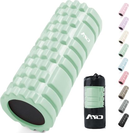 フォームローラー AYO 筋膜リリースローラー【中実一体構造・耐荷重500kg】 ヨガストラップ ヨガポール トレーニング ストレッチ器具 スポーツ フィットネス 収納バッグ付き