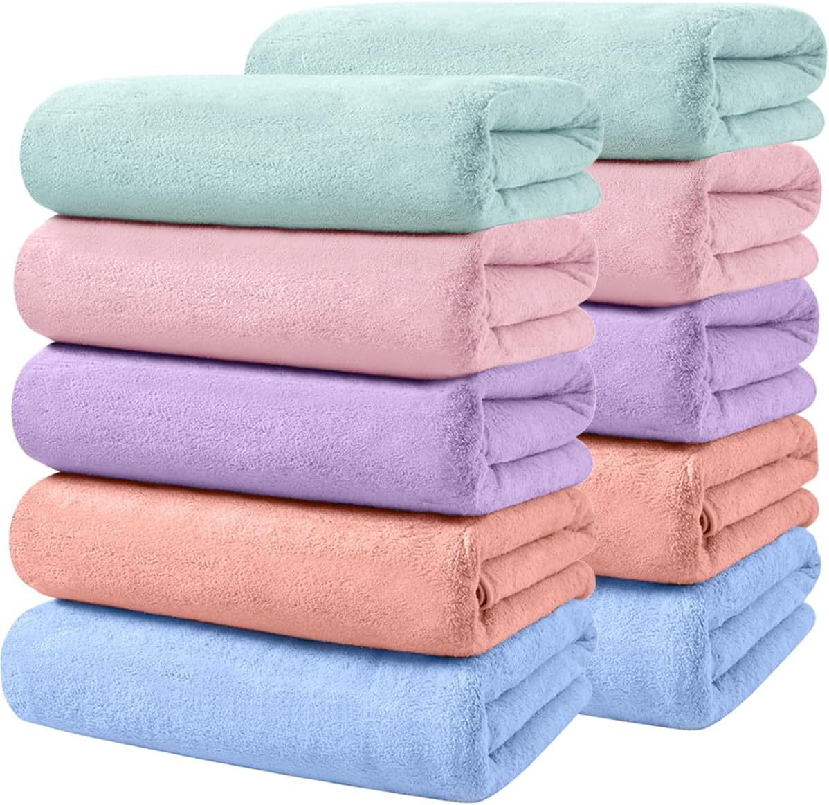 AYO フェイスタオル ふわふわ ホテル仕様 大判 瞬間吸水 34*75cm 10枚セット マイクロファイバー 強い吸水速乾 肌触り 5色