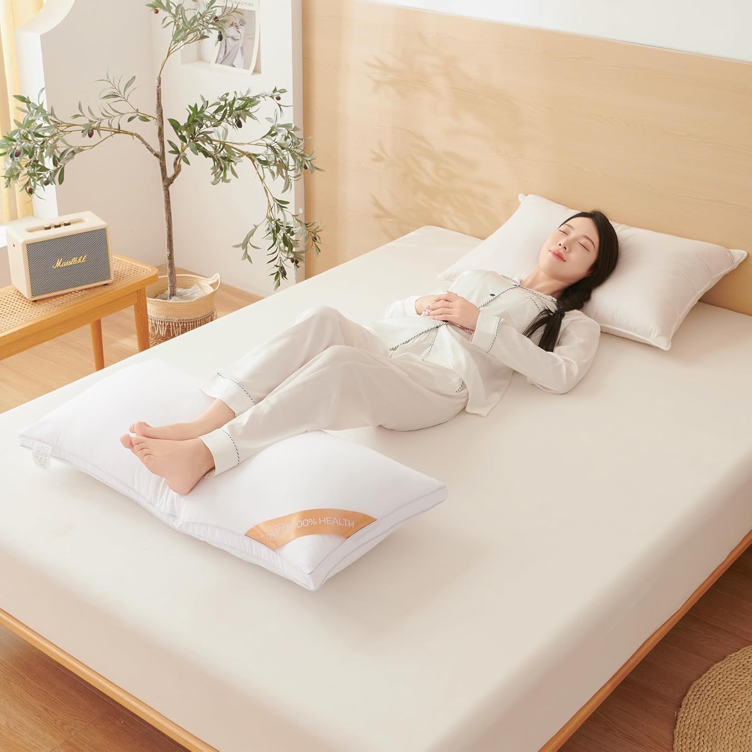 AYO 枕 43×90㎝ まくら ロング枕 長い枕 抱き枕 本体 だきまくら ふわふわ 大きい枕 ロングクッション long pillow 高さ調整 高反発枕 横向き対応 丸洗い可能 立体構造43x63cm ホワイト