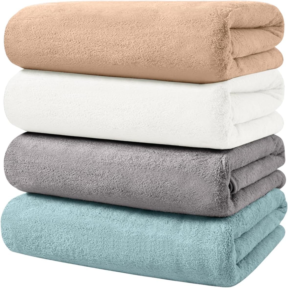 AYO バスタオル ふわふわ ホテル仕様 大判 瞬間吸水 60*120cm 4枚セットマイクロファイバー 強い吸水速乾 肌触り 4色