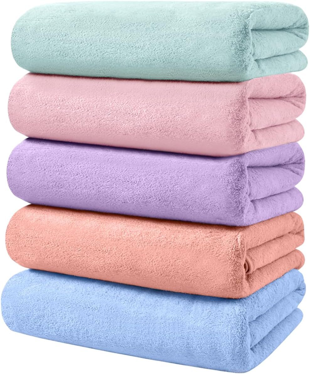 AYO バスタオル ふわふわ ホテル仕様 タオル 大判 瞬間吸水 60*120cm 5枚セット マイクロファイバー 強い吸水速乾 肌触り 5色