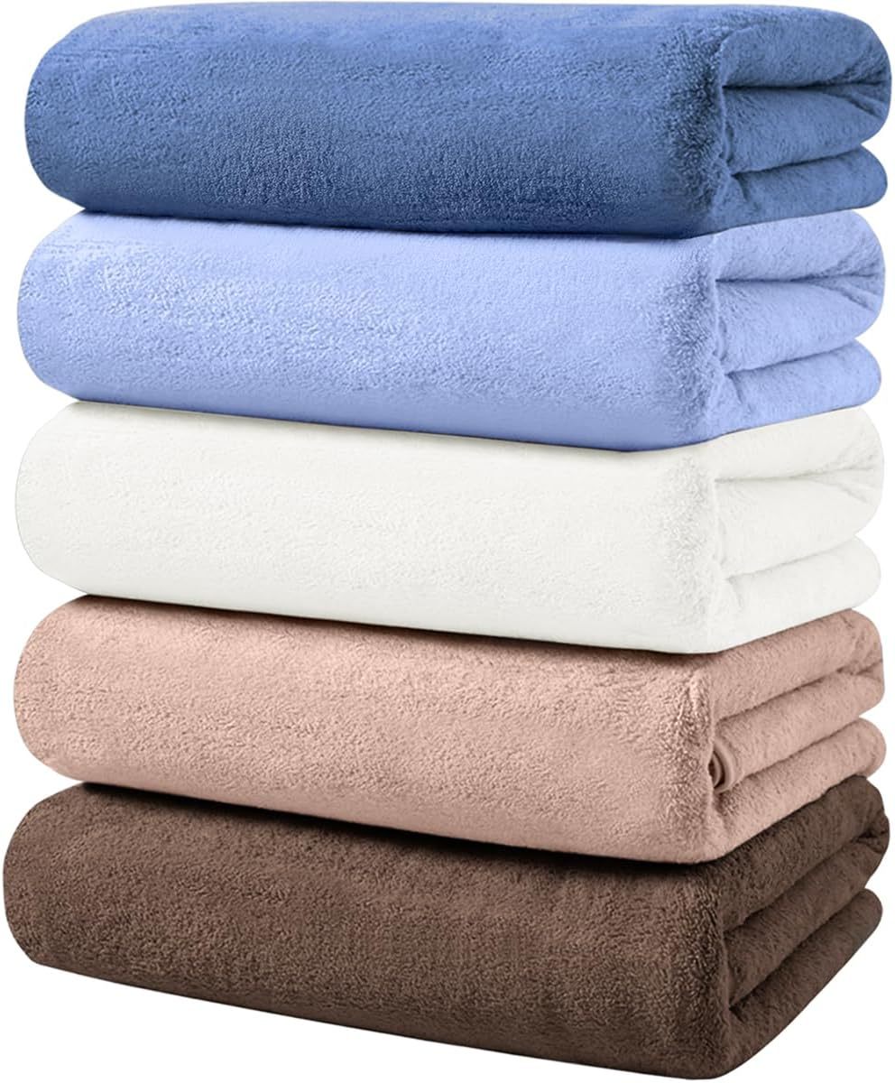 AYO バスタオル ふわふわ ホテル仕様 大判 瞬間吸水 60*120cm 5枚セット5色 マイクロファイバー 強い吸水速乾 肌触り