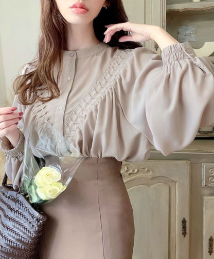 ブラウス シフォン オフィス 長袖 2WAY パフ―スリーブ レディース ビジネス スーツ 透けない 仕事着 フォーマル 事務服 制服 通勤 秋 夏 大学生 リクルート 就活 学式 卒業式 大きいサイズ 小さいサイズ