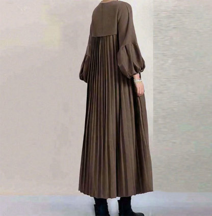 ロングワンピース ギャザーワンピース 長袖 レディース プリーツ 大きいサイズ マキシワンピース ロングワンピ きれいめ ミモレ丈 無地 ワンピース ハイウエスト カジュアル 透けない パフスリーブ 春 ぽわん袖