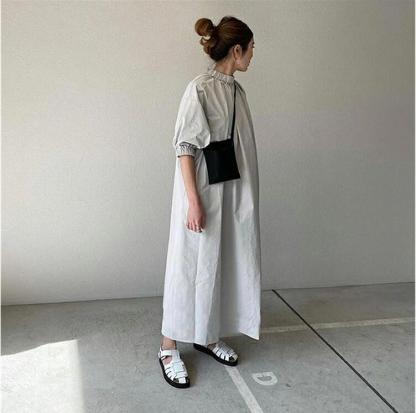 「一部短納期」フリル ワンピース 春 レディース きれいめ ロングワンピース 黒 7分袖 ゆったり マキシワンピース 大きいサイズ ロング フレアワンピース シャツワンピース マキシ丈 Aライン 体型カバー 春夏 コクーンワンピース 半袖 ポケット