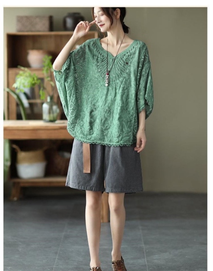 チュニック レース 森ガール レディース tシャツ ドルマンスリーブ ブラウス 大人可愛い 透け感 刺繡 カットソー 夏 ナチュラル ふんわり 五分袖 トップス ファッション おしゃれ エレガント エスニック
